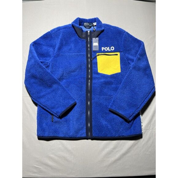 New Polo Ralph Lauren Jacket Fleece Men XLarge Hi-Pile Full-Zip Blue POLO-SKI 92 - Picture 1 of 13